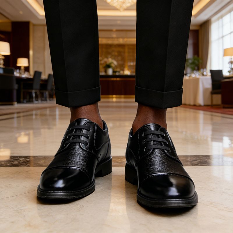 SXCHEN Men's Formal Lace-Up Shoes – Black With Textured Leather Upper, Cushioned Insole, Durable Stitching, Non-Slip Sole, Weddings & Special Occasions, All Sizes Available