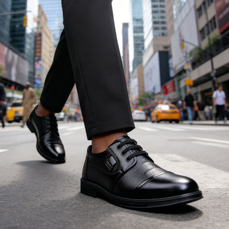 SXCHEN Men's Formal Lace-Up Shoes – Black With Textured Leather Upper, Cushioned Insole, Durable Stitching, Non-Slip Sole, Weddings & Special Occasions, All Sizes Available