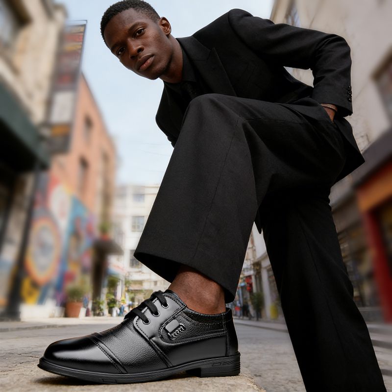 SXCHEN Men's Formal Lace-Up Shoes – Black With Textured Leather Upper, Cushioned Insole, Durable Stitching, Non-Slip Sole, Weddings & Special Occasions, All Sizes Available