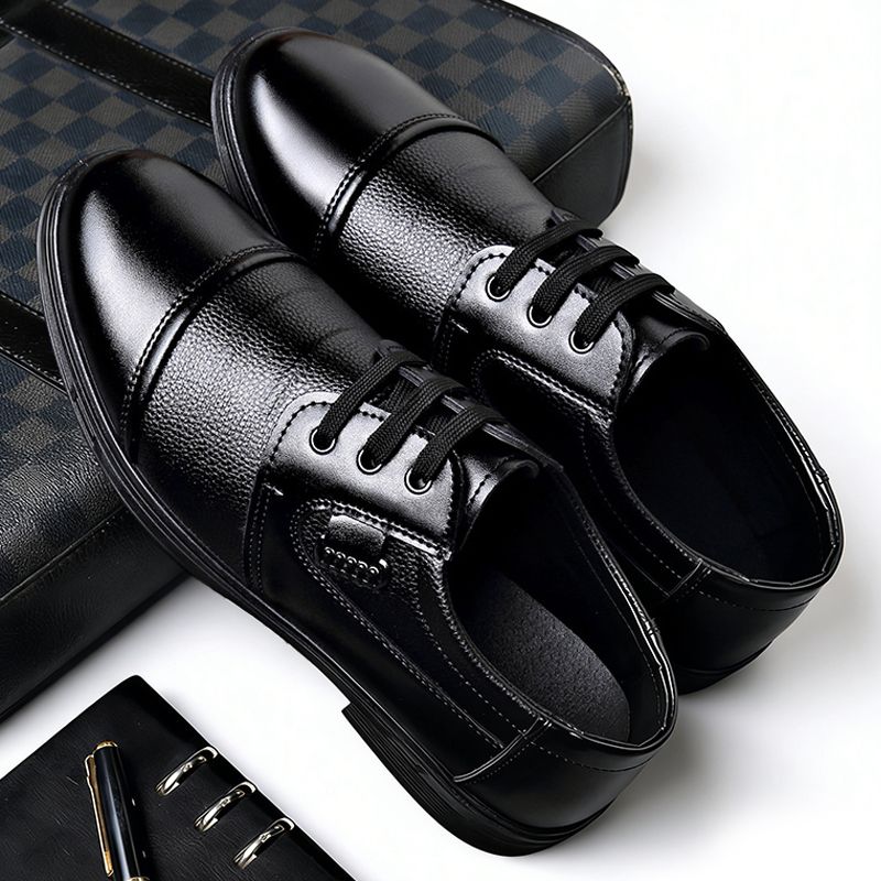 SXCHEN Men's Formal Lace-Up Shoes – Black With Textured Leather Upper, Cushioned Insole, Durable Stitching, Non-Slip Sole, Weddings & Special Occasions, All Sizes Available