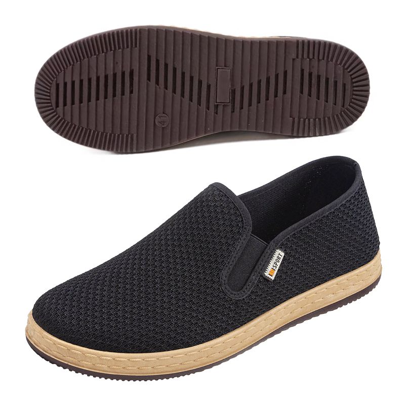 SXCHEN Men's Breathable Slip-On Shoes – Black Mesh Upper, Lightweight Canvas Sole, Perfect For Summer Daily Commute & Casual Wear, All Sizes Available