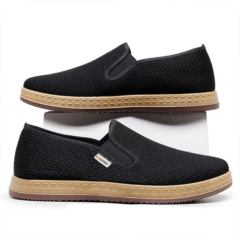 SXCHEN Men's Breathable Slip-On Shoes – Black Mesh Upper, Lightweight Canvas Sole, Perfect For Summer Daily Commute & Casual Wear, All Sizes Available