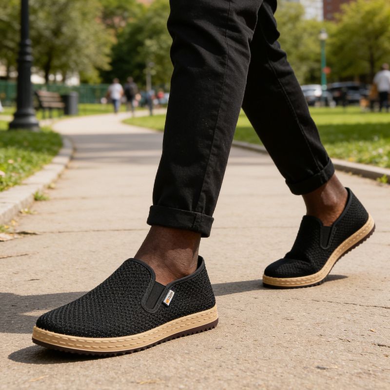 SXCHEN Men's Breathable Slip-On Shoes – Black Mesh Upper, Lightweight Canvas Sole, Perfect For Summer Daily Commute & Casual Wear, All Sizes Available
