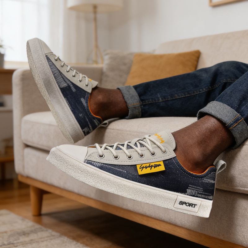 SXCHEN Men's Fashion Canvas Shoes – Dark Blue Breathable Upper,Cushioned Insole, Flexible Traction Sole, Perfect For Travel & Elevating Casual Outfits