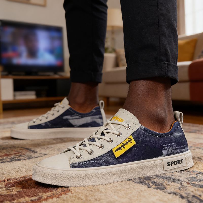 SXCHEN Men's Fashion Canvas Shoes – Dark Blue Breathable Upper,Cushioned Insole, Flexible Traction Sole, Perfect For Travel & Elevating Casual Outfits