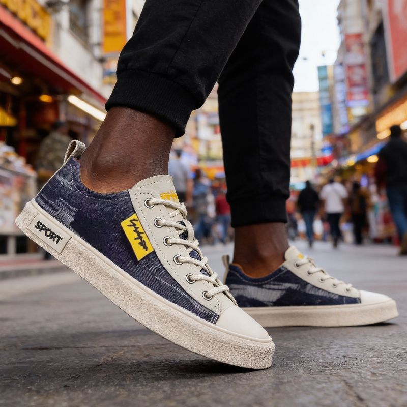 SXCHEN Men's Fashion Canvas Shoes – Dark Blue Breathable Upper,Cushioned Insole, Flexible Traction Sole, Perfect For Travel & Elevating Casual Outfits