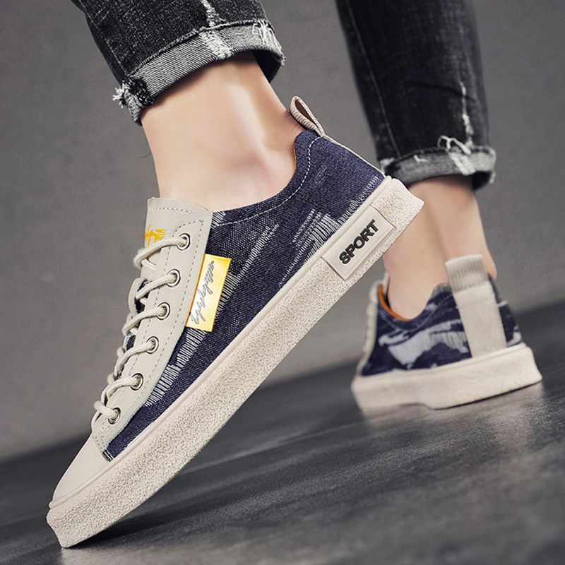 SXCHEN Men's Fashion Canvas Shoes – Dark Blue Breathable Upper,Cushioned Insole, Flexible Traction Sole, Perfect For Travel & Elevating Casual Outfits