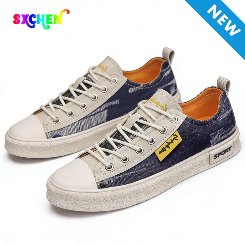 SXCHEN Men's Fashion Canvas Shoes – Dark Blue Breathable Upper,Cushioned Insole, Flexible Traction Sole, Perfect For Travel & Elevating Casual Outfits