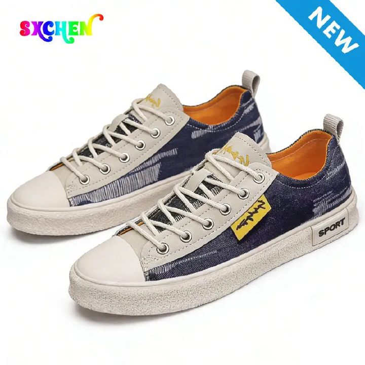 SXCHEN Men's Fashion Canvas Shoes – Dark Blue Breathable Upper,Cushioned Insole, Flexible Traction Sole, Perfect For Travel & Elevating Casual Outfits