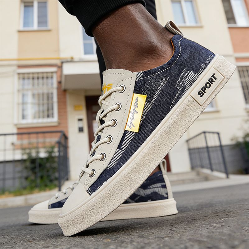 SXCHEN Men's Fashion Canvas Shoes – Dark Blue Breathable Upper,Cushioned Insole, Flexible Traction Sole, Perfect For Travel & Elevating Casual Outfits