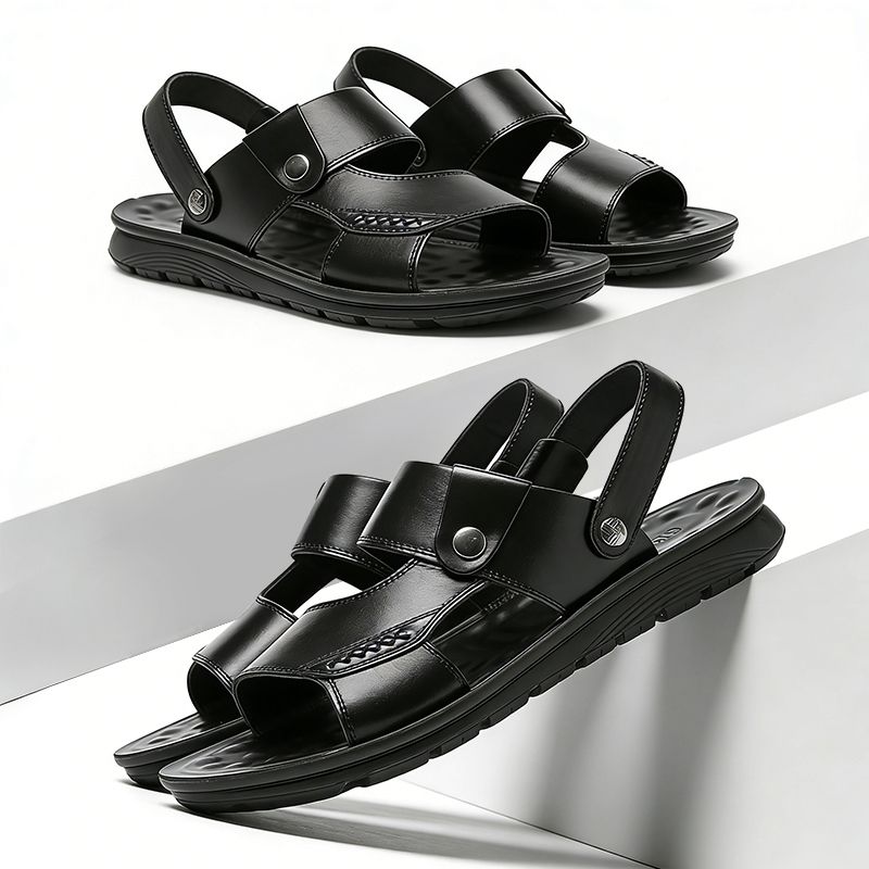 SXCHEN Men's Trendy Outdoor Sandals –Black With Rugged Traction Sole, Adjustable Closure,Breathable Design, Suitable For Beach Trips & Relaxed Outfits