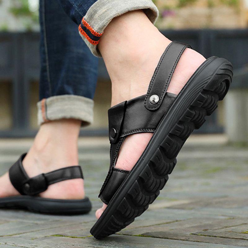 SXCHEN Men's Trendy Outdoor Sandals –Black With Rugged Traction Sole, Adjustable Closure,Breathable Design, Suitable For Beach Trips & Relaxed Outfits