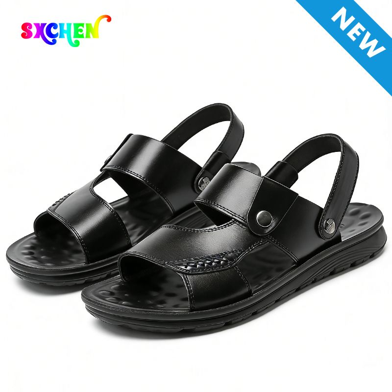 SXCHEN Men's Trendy Outdoor Sandals –Black With Rugged Traction Sole, Adjustable Closure,Breathable Design, Suitable For Beach Trips & Relaxed Outfits