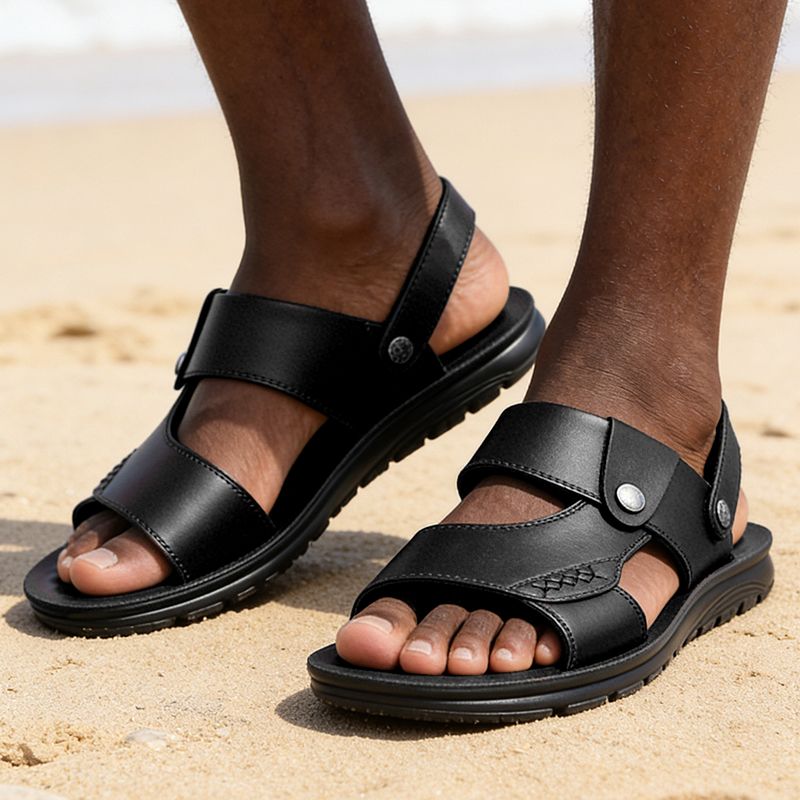 SXCHEN Men's Trendy Outdoor Sandals –Black With Rugged Traction Sole, Adjustable Closure,Breathable Design, Suitable For Beach Trips & Relaxed Outfits