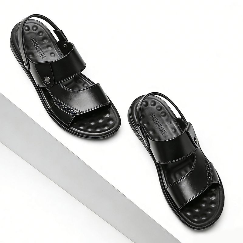 SXCHEN Men's Trendy Outdoor Sandals –Black With Rugged Traction Sole, Adjustable Closure,Breathable Design, Suitable For Beach Trips & Relaxed Outfits