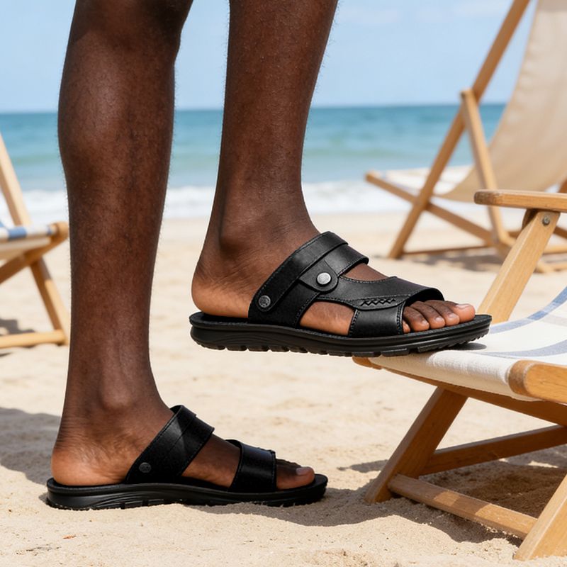 SXCHEN Men's Trendy Outdoor Sandals –Black With Rugged Traction Sole, Adjustable Closure,Breathable Design, Suitable For Beach Trips & Relaxed Outfits