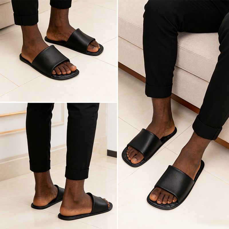 SXCHEN Unisex Stylish Slippers – Black, Minimalist Design, Foldable, Sturdy And Durable, Suitable For Poolside, Spa, And Casual Wear.All Sizes Available