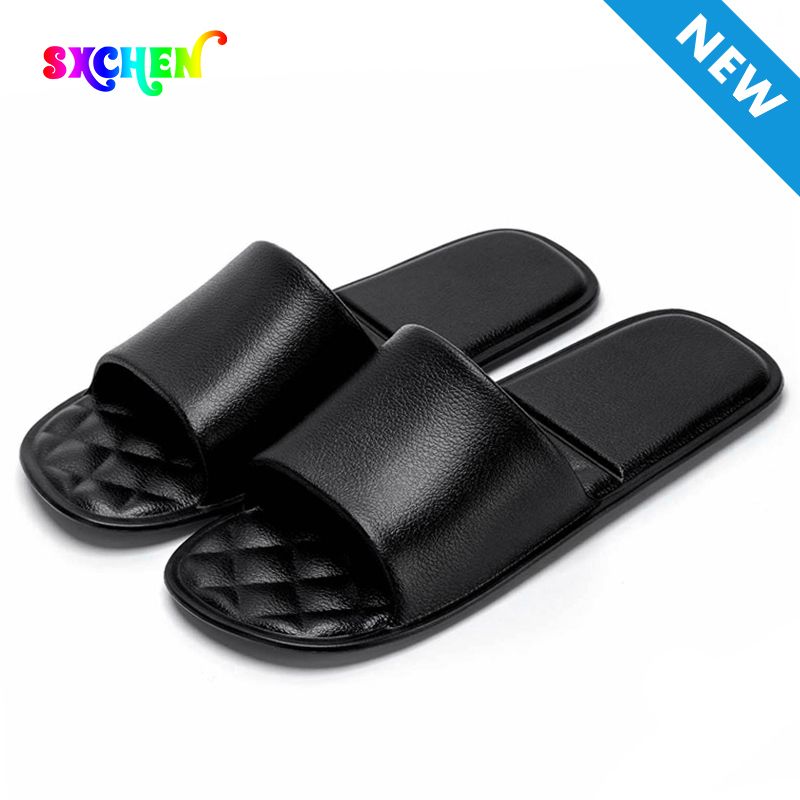 SXCHEN Slide Slippers Shoes Women Comfortable Home Bathroom Beach Pool Hotel Daily Errand EVA Non-slip Lightweight Waterproof Durable Soft Sole Easy Clean Slip On Open Toe Casual Lounge Footwear Black