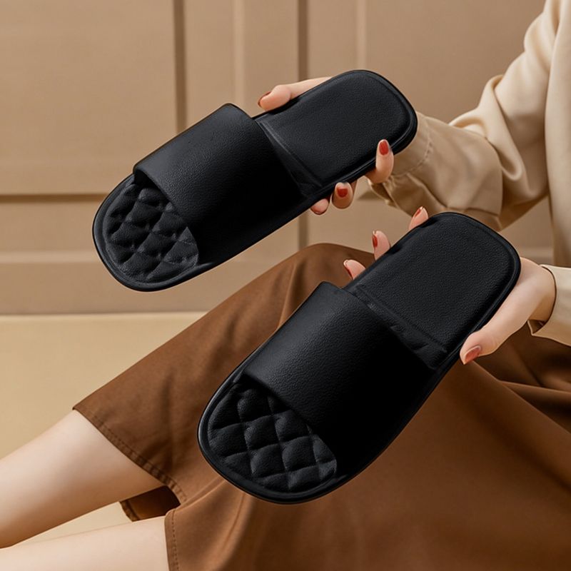 SXCHEN Slide Slippers Shoes Women Comfortable Home Bathroom Beach Pool Hotel Daily Errand EVA Non-slip Lightweight Waterproof Durable Soft Sole Easy Clean Slip On Open Toe Casual Lounge Footwear Black