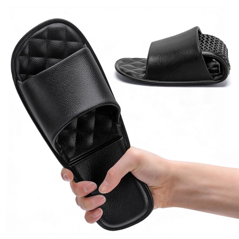 SXCHEN Slide Slippers Shoes Women Comfortable Home Bathroom Beach Pool Hotel Daily Errand EVA Non-slip Lightweight Waterproof Durable Soft Sole Easy Clean Slip On Open Toe Casual Lounge Footwear Black
