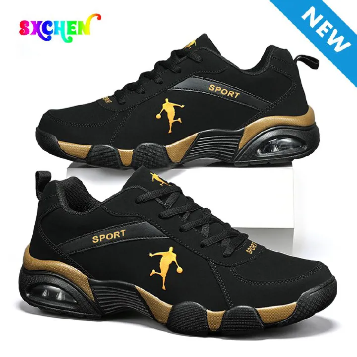 SXCHEN Men's Fashion Basketball Shoes – Black & Gold Durable Upper, Non-Slip Rubber Outsole, Padded Collar, Suitable For Streetball & Athletic Training, All Sizes Available