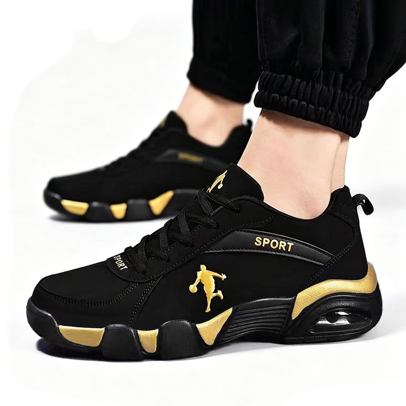 SXCHEN Men's Fashion Basketball Shoes – Black & Gold Durable Upper, Non-Slip Rubber Outsole, Padded Collar, Suitable For Streetball & Athletic Training, All Sizes Available