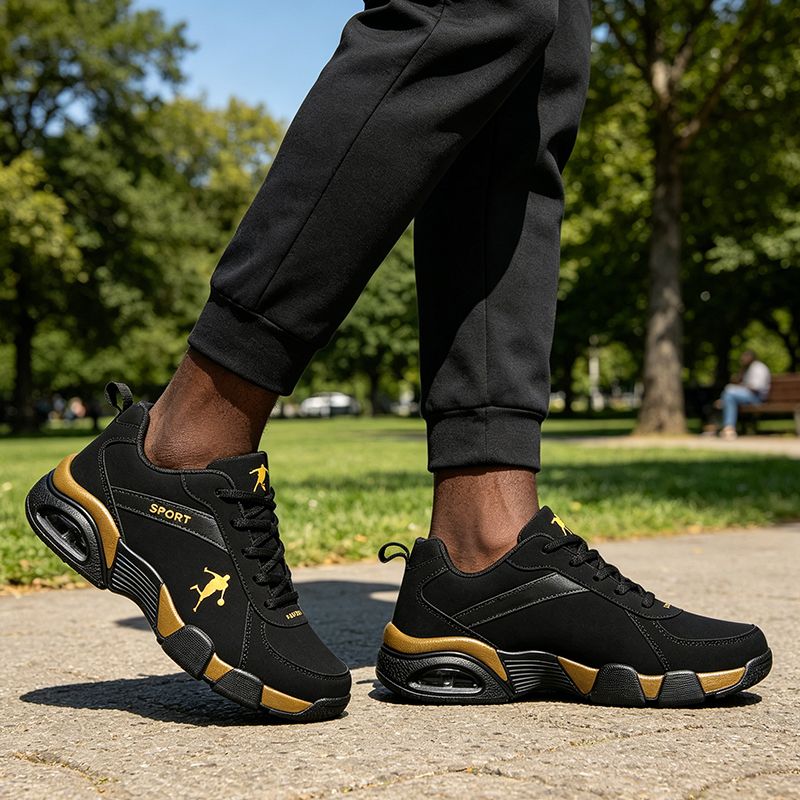 SXCHEN Men's Fashion Basketball Shoes – Black & Gold Durable Upper, Non-Slip Rubber Outsole, Padded Collar, Suitable For Streetball & Athletic Training, All Sizes Available