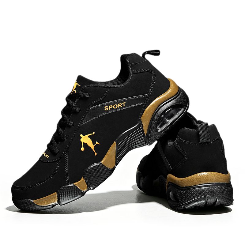 SXCHEN Men's Fashion Basketball Shoes – Black & Gold Durable Upper, Non-Slip Rubber Outsole, Padded Collar, Suitable For Streetball & Athletic Training, All Sizes Available