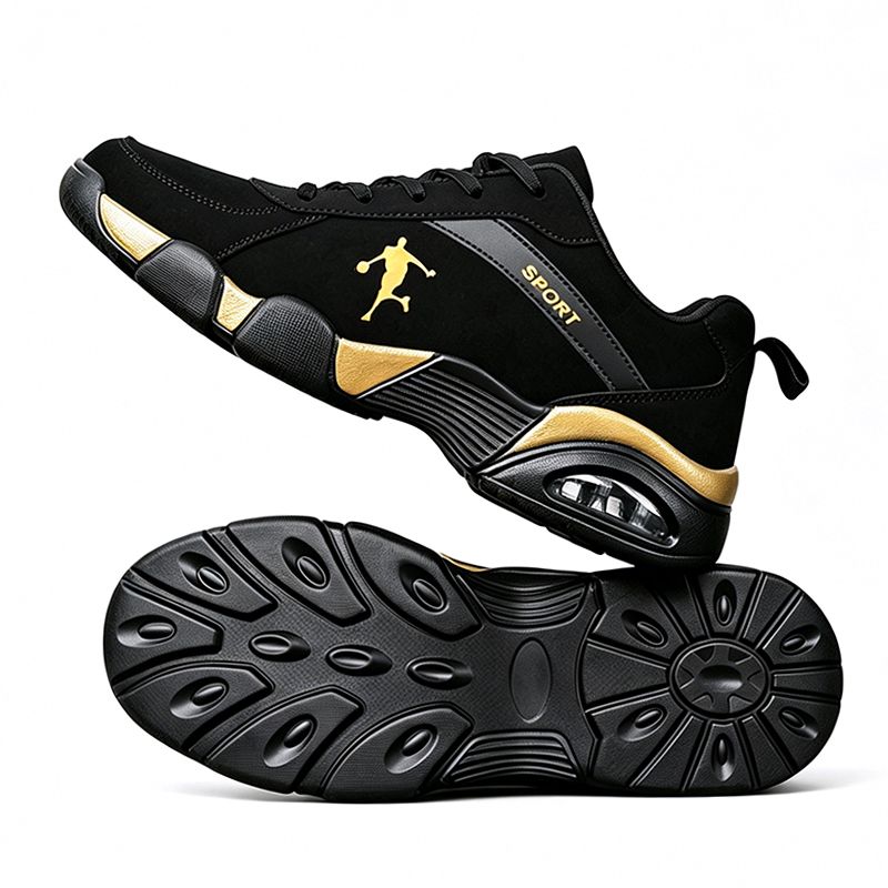 SXCHEN Men's Fashion Basketball Shoes – Black & Gold Durable Upper, Non-Slip Rubber Outsole, Padded Collar, Suitable For Streetball & Athletic Training, All Sizes Available