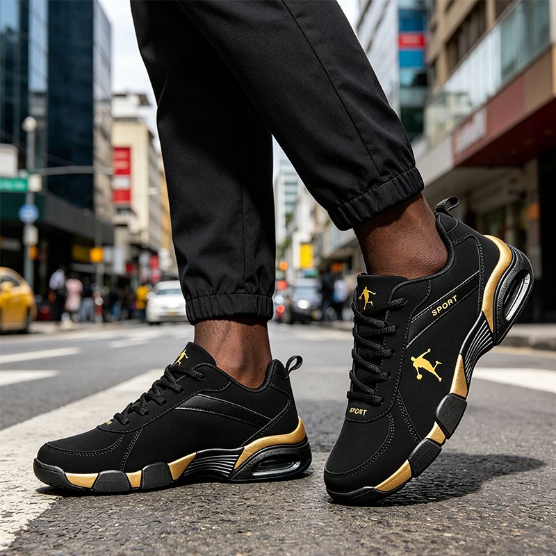 SXCHEN Men's Fashion Basketball Shoes – Black & Gold Durable Upper, Non-Slip Rubber Outsole, Padded Collar, Suitable For Streetball & Athletic Training, All Sizes Available