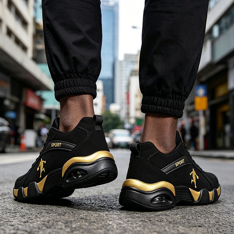 SXCHEN Men's Fashion Basketball Shoes – Black & Gold Durable Upper, Non-Slip Rubber Outsole, Padded Collar, Suitable For Streetball & Athletic Training, All Sizes Available