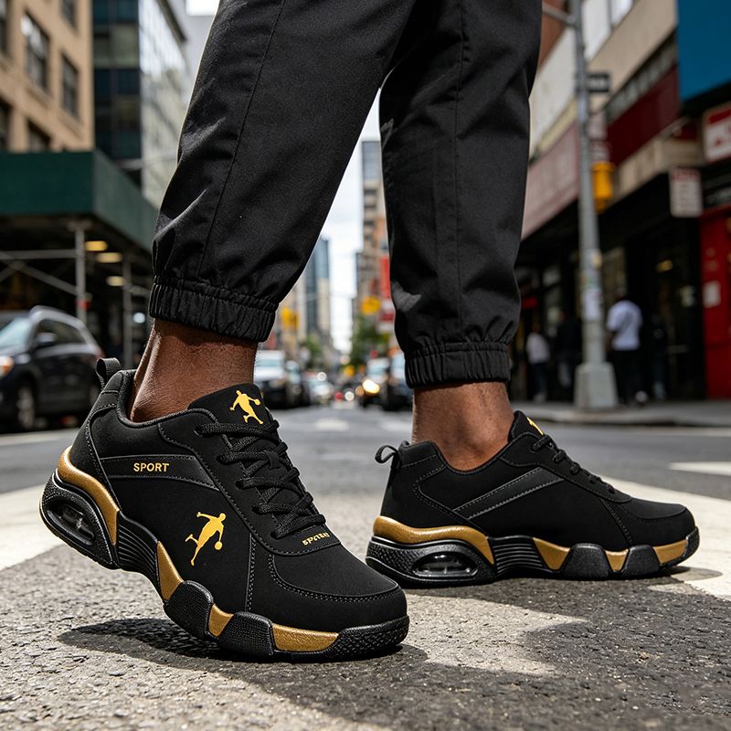 SXCHEN Men's Fashion Basketball Shoes – Black & Gold Durable Upper, Non-Slip Rubber Outsole, Padded Collar, Suitable For Streetball & Athletic Training, All Sizes Available