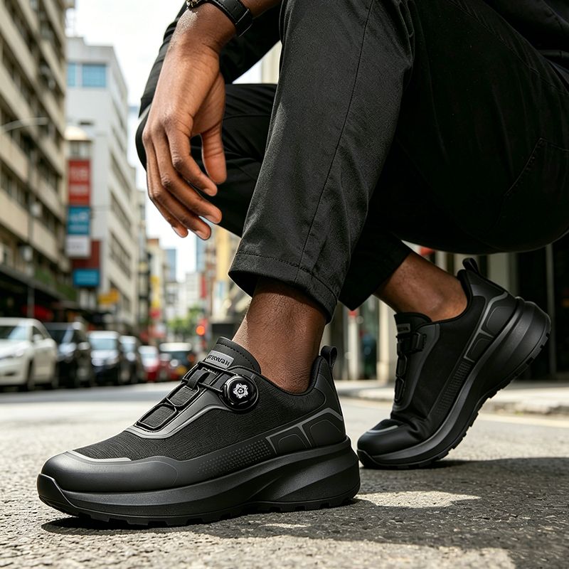 SXCHEN Men's Fashion Dial Shoes – Black With Contrast Grey Accent Panels, Cushioned Insole, Non-Slip Traction Sole, Ideal For Urban Outings, Shopping & All-Day Comfort, All Sizes Available