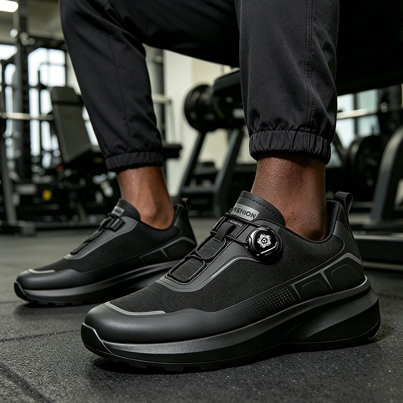 SXCHEN Men's Fashion Dial Shoes – Black With Contrast Grey Accent Panels, Cushioned Insole, Non-Slip Traction Sole, Ideal For Urban Outings, Shopping & All-Day Comfort, All Sizes Available
