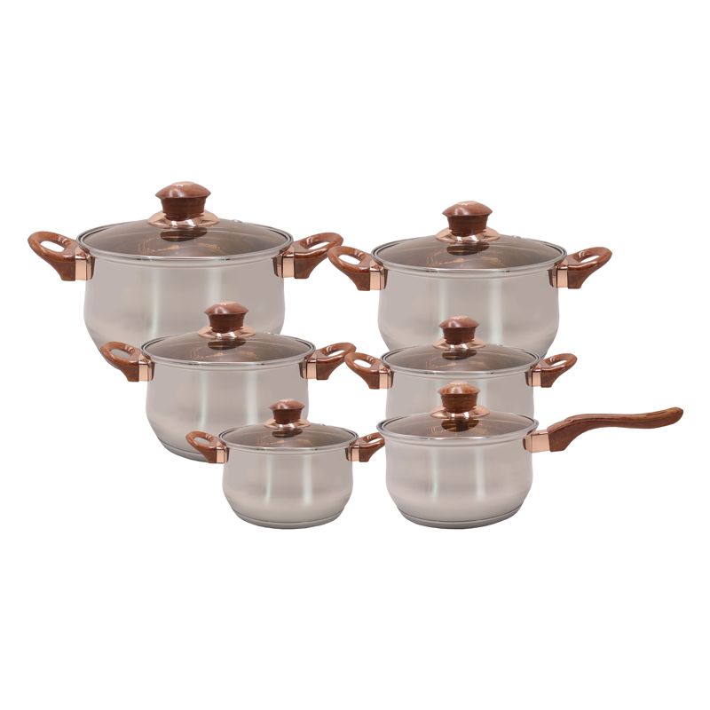 12PCS /Set  Stainless Steel  Non-Stick Cookware Set Sufuria Cooking Pots  Suitable for induction cooker 16cm Saucepan + 16CM/18CM/20CM/24CM Casserole +24CM Fryp an with Lids