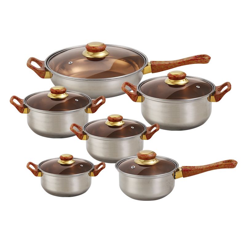 12PCS /Set  Stainless Steel  Non-Stick Cookware Set Sufuria Cooking Pots  Suitable for induction cooker 16cm Sauce pan + 16CM/18CM/20CM/24CM Casserole +24CM Fryp an with Lids