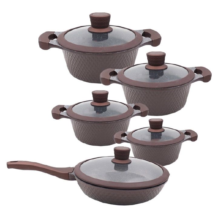 【Promotion】TC 10PCS  High Quality Granite Die-Cast Non Stick Sufuria  Cookware Set Cooking Pots (20/24/28/32cm  Casserole+28cm Fry Pan)