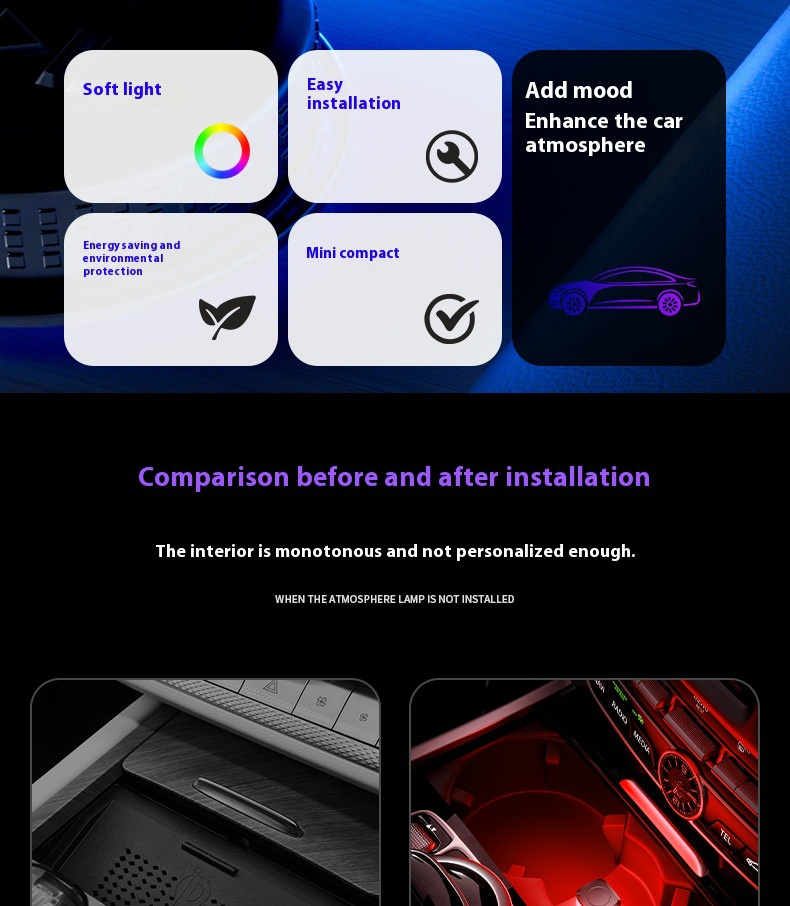 1x Car USB Led Light mood lamp Plug Play Universal LED interior Atmosphere Light Auto Reading Lamp Decorations Decorative Strip