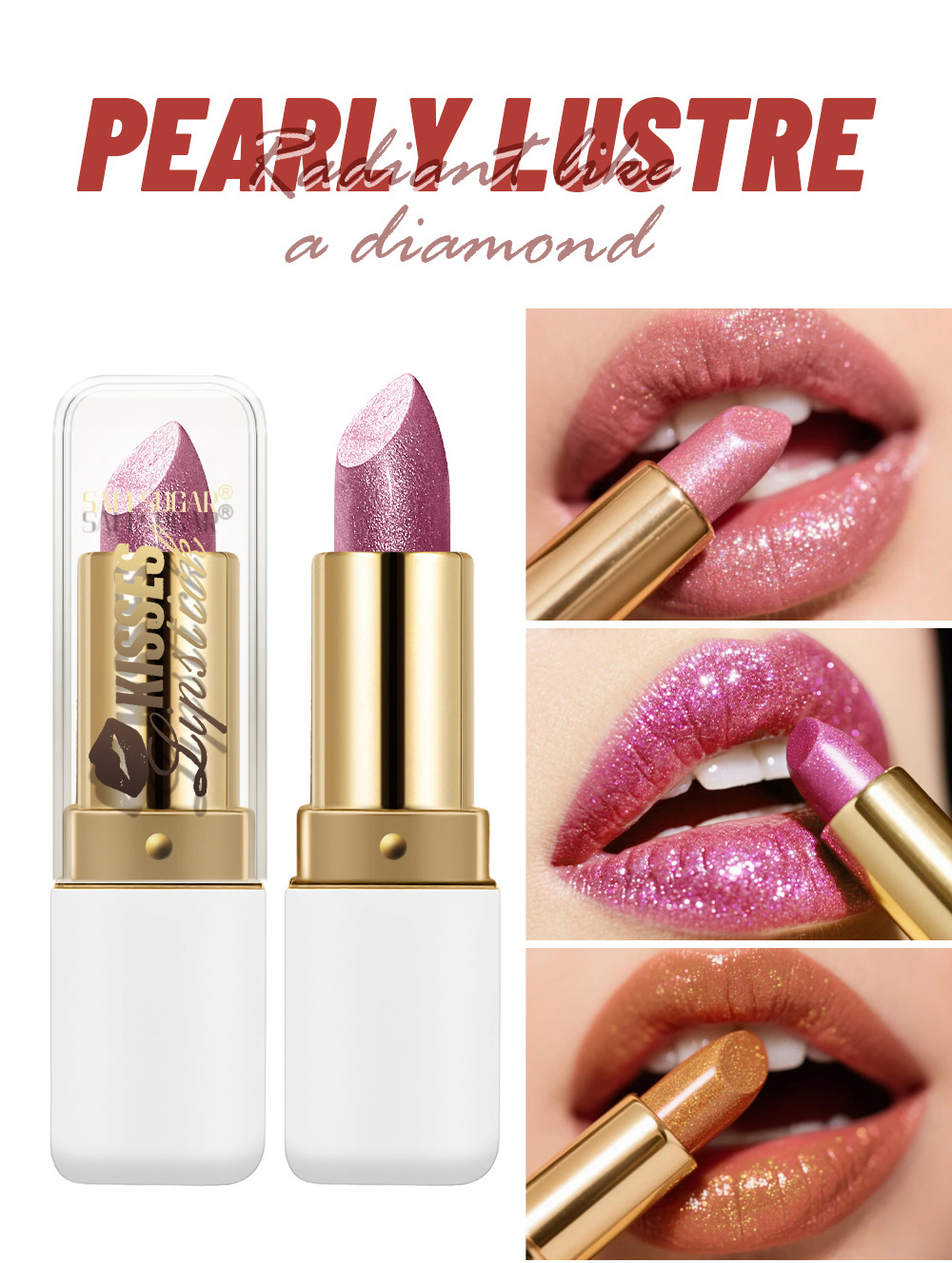 Pearlescent Lipstick Waterproof Sparkling Moisturizing Long-lasting Hydrating Pearlescent Lipstick