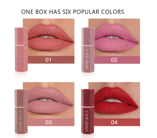 6-Color Matte Lipstick Set, Non-Fading, Non-Stick Cup Long-Lasting Velvet Finish, Smooth Matte Lip Color Waterproof Smudge-proof