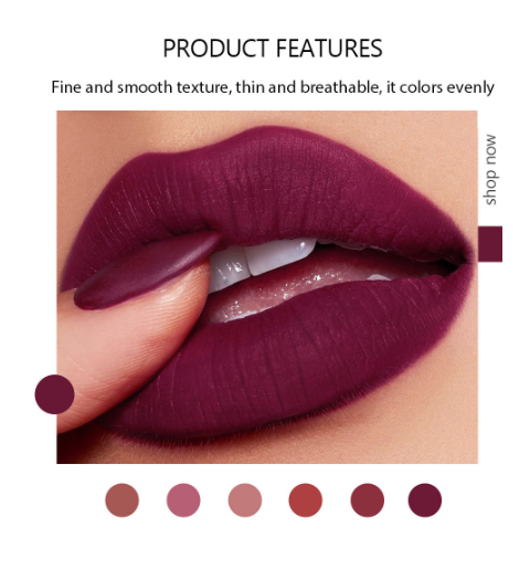 6-Color Matte Lipstick Set, Non-Fading, Non-Stick Cup Long-Lasting Velvet Finish, Smooth Matte Lip Color Waterproof Smudge-proof