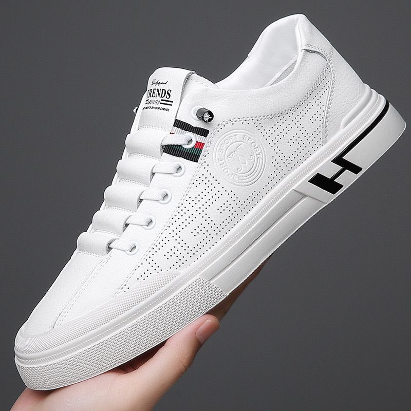 Men's Board Shoes Fashion Sports Casual Leather Texture Breathable Low Top Student Small White Shoes Skateboarding  White,EU42