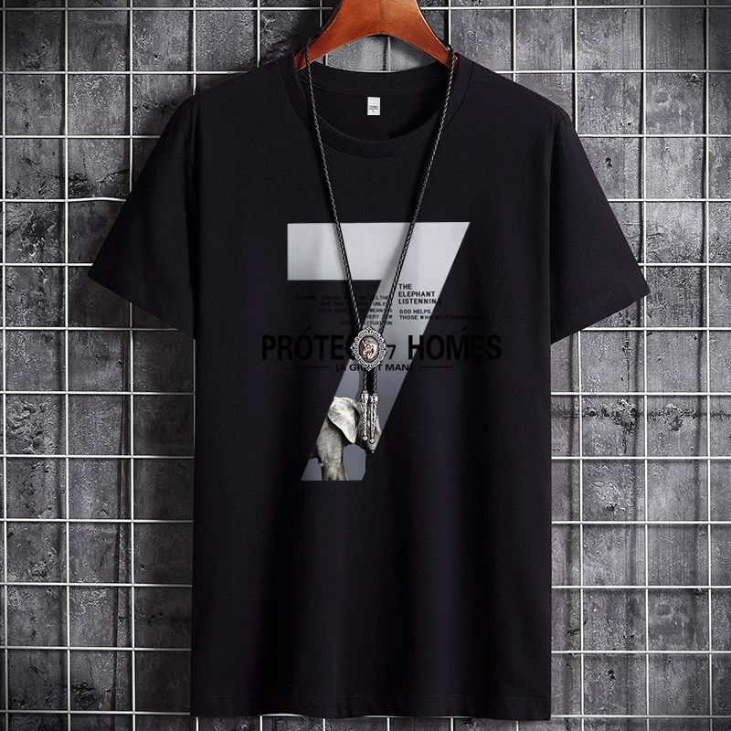 New men's round collar printed trend T-shirt