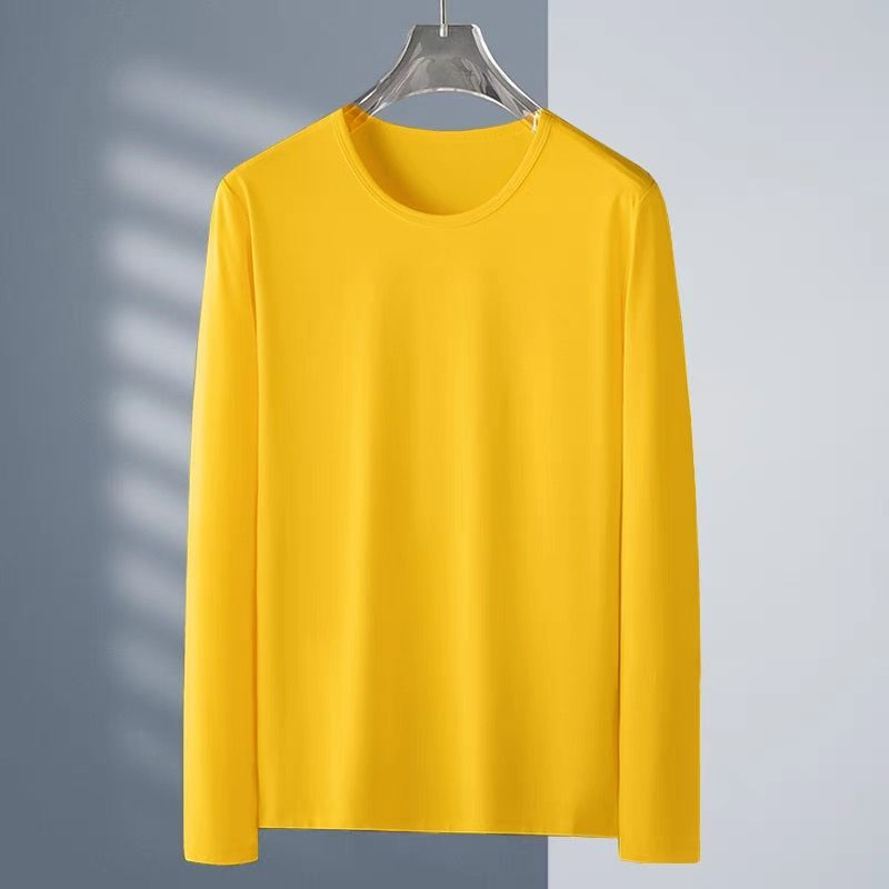 New Arrival Long sleeved t-shirt men's bottoming shirt white round neck loose spring and autumn decoration body solid color elastic slim fit shirt T-shirt