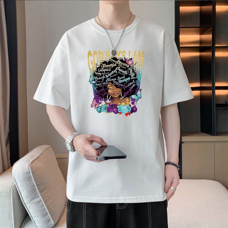 New men's round collar printed trend T-shirt