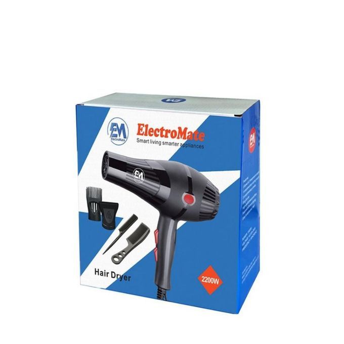 ElectroMate Blow Dryer Hair Blower 2200W with 3 Speed & 2 Temperature Settings – Includes 2 Styling Nozzle & 2 Comb Attachments for Versatile Hair Styling