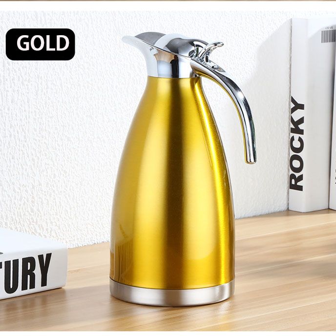 Nice One 2.0L Gold Stainless Steel Vacuum Jug Coffee Pot Vacuum Flask Thermos  (VFS-023-2.00L ) Gold,2L