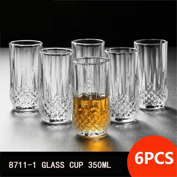 【Promotion】6PCS 350ML  Drinking Glass Sets, Durable Drinking Cups, Lead-Free Water Cup Set, Drinkware Kitchen Glasses for Cocktail, Iced Coffee, Beer, Tea, Wine, Whiskey, Water ( 8711-1 72PCS GLASS CU as picture,As Picture