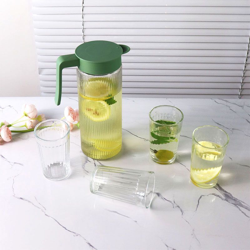 Set of 5pcs High Quality Lead-free Glass Cold Water Kettle and Cup Set  1PC 1000ML Glass Kettle 4PCS 250ML Cups Set  Mixed Drinkware Sets （A-CYSJ/L5   GLASS CUP AND JUG SET）
