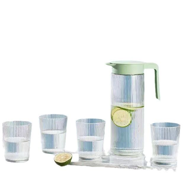 Set of 5pcs High Quality Lead-free Glass Cold Water Kettle and Cup Set  1PC 1000ML Glass Kettle 4PCS 250ML Cups Set  Mixed Drinkware Sets （A-CYSJ/L5   GLASS CUP AND JUG SET）